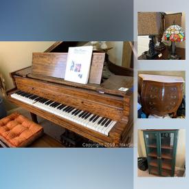 MaxSold Auction: This online auction features an Estey Baby Grand piano, Roger drum set. Furniture such as an antique table, many marble topped tables and a Bombe chest, two custom wrought iron with glass shelves display units, red painted cabinet, Chavari dining chairs, a white bedroom suite and more! Collectible Chilean pottery; trinket boxes / music boxes / figurines; Lilliput Lane houses; concert t-shirts. Electronics such as a Vizio 62" flatscreen TV, several printers, several DVD players, elo 22" monitor, Nintendo Game Cube, Guitar Hero guitars, Singer sewing machine. Original paintings. Appliances such as a white fridge. 14K gold clasp seed pearl necklace and earring set and costume Jewelry. For Kids - Sportcraft Foosball Table; toys such as dolls, dollhouses, doll furniture; stuffed animals; Pokemon; Disney movies and more! Sporting goods such as a Dunlop golf bag and left-handed clubs and more!