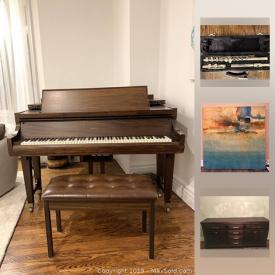 MaxSold Auction: This online auction features Baby Grand Piano, Crystal Chandelier with Shade, Asian Ink Painting, Artley Flute, Throw Pillows, White Winged Back Chair and much more!