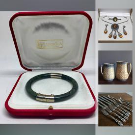 MaxSold Auction: This online auction features Antique mother of pearl gaming tokens, glasses, surgeons scalpel, Victorian baby rattle and book on mushrooms. Sterling silver box, spoons, Birks pen knife and jewelry. Crystal stemware; Depression Glass punch bowl set. China such as Johnson Bros "Athena" 40+ dish set. Collectible stoneware pitchers; stainless serving tray and platter; wood cutting boards; Pens such as Waterman, Sheaffer and Cross; Pewter; Textiles. Vintage drafting kit; MC tulip base swivel table. Tool boxes and more!