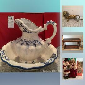 MaxSold Auction: This online auction features Ceramic Bowl And Pitcher, Brass Lion, Medalta Crock, Hunter Decanter, German Stein, Delft piggy bank, Knowles Collectible Norman Rockwell Plates, Goebel Hummel Annual Bell 1978 and much more!