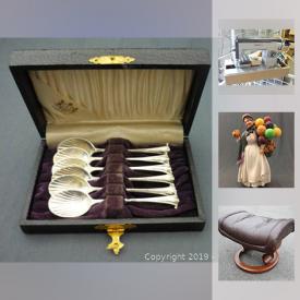 MaxSold Auction: This online auction features Sterling silver such as an Art Nouveau photo frame, claret jug, antique spoons and matchbox holder. Collectible art pottery; military; 4-point Hudson Bay blanket; antique and vintage ephemera. Porcelain China such as Royal Doulton "Piedmont" dish set, Lenox "Village" coffee service, cottage canisters and dishes, Spode "Billingsley Rose" dishes, tea cup sets and more! Uranium / Vaseline Glass, ruby red Murano decanter set. Original, vintage and antique Art Vintage Jewelry. Diplomat bar fridge. Yamaha Clavinova digital piano and more!