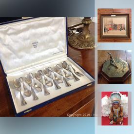 MaxSold Auction: This online auction features Sterling silver Pine tree serving spoons, Antique BRASS and OAK sun dial, Royal crown Derby Imari bird, STERLING SILVER evening purse, ROYAL DOULTON figure, Aynsley IMARI china and much more!