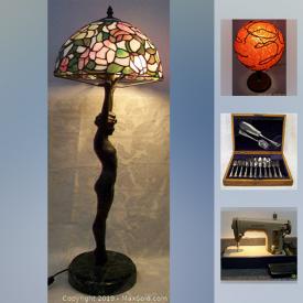 MaxSold Auction: This online auction features Stained Glass Lamps, Ceramic Christmas Trees, MCM Spaghetti Lamp, Antique Mantle Clock, Framed Art Works, Vintage View-Master, Winnie The Pooh figurine, African Hard Wood Figural, Royal Doulton Bunnykins, Wine Beer Chiller NIB, Art Glass, Stamps and much more!