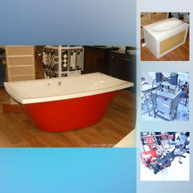 MaxSold Auction: This online auction features Bathroom and Kitchen fixtures such as Faucets, bath and shower trim, tub fillers by makers such as Kohler, Hansgrohe, Riobel, Brizo, Kalia, Taju, American Standard and Mohen; Sinks in porcelain, wood, glass, stainless steel, concrete and marble; urinals; bidet, freestanding and jetted tubs. Vanities, vanity lights, vanity mirrors. Shower doors and bases. Towel bars, toilet paper holders, cup holders and more! A kitchen island. Machinery such as a press machine and drill bit, metal fabricator, air compressor. Ariens snowblower and more!