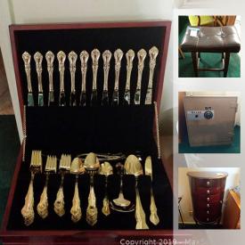 MaxSold Auction: This online auction features Jewelry Valet, Desk, Lamp, Clock, Chest, flatware and much more!