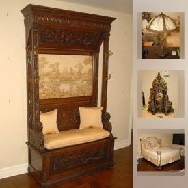 MaxSold Auction: This online auction features Vintage Hall Tree Bench, Oil Painting, Coffee Table, Table, Side Table, Mantle Clock, Antique Chair and much more!