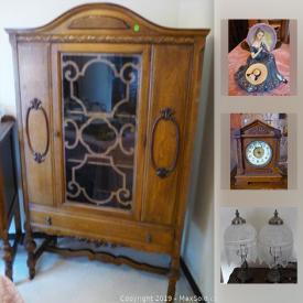 MaxSold Auction: This online auction features Antique and Vintage Furniture such as a dining room suite and Retro bedroom suite, Walnut "Canadiana" Edwardian side chairs; Antique mantel clock; Crystal and pressed glass; Silver plate; Art such as a watercolour, needlepoint and a stained glass window panel; Jewelry such as Sterling rings and necklace, 14K gold seed pearl pins and costume; Lighting such as leaded glass lamps and a Retro spun Lucite lampshade; Collectibles such as a Royal Doulton figurine, Wedgwood Jasperware and Beswick pitcher and much more!