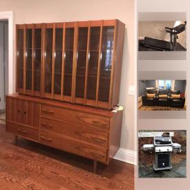 MaxSold Auction: This online auction features furniture such as a mid century modern china cabinet, sectional sofa, chest of drawers, couch, bunkbeds, fish tank stand, leatherette seating and more, grills, planter urns, treadmill, free weights, lounge chairs, patio umbrella, fire pit, dog toys, craft items, terrarium and herb garden, dress form, turntable, board games, TV, wine fridge, books, paintings and more!