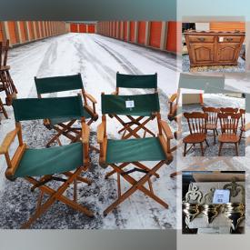 MaxSold Auction: This online auction features Multiple lots of wooden dining chairs, green plastic deck chairs and directors chairs. Multiple lots of Libby tulip-shape glassware, brass planters, playing cards and ball caps and more!