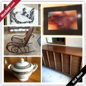 MaxSold Auction: This auction features artwork (abstract painting, Japaness prints, modern panel art), dehumidifier, kitchenware and small appliances, tools, bone china, antique rocker and mirror, mid century dresser, garden tools, dolly and garden wagon, and more.