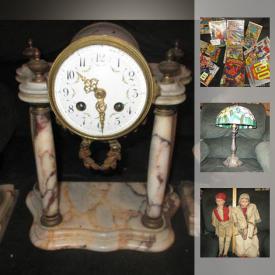 MaxSold Auction: This online auction features a Antique doll makers window samples, c 1810 autograph book and photos. Vintage books; comics; crates; stamp and Detecto candy weight machines; Zenith Royal radio. Collectible WW11 military; Ute Mountain Pottery; Wedgwood Jasperware; Horner harmonicas; Lladro figurine, Steiff pewter Jefferson cup; Pepsi Cola bottles; bar lights / signs; Lalique snail / bird figures; hobnail milk glass and more! Furniture such as a golf themed upholstered rocking chair, French Provincial desk, queen sleigh bed, vintage childrens chairs. Retro and leaded glass lighting. Costume and silver jewelry. Electronics such as a Sony Bravia and Panasonic TVs, Audio - Sony, Luxe sound bar and Dual turntable; CB radios and more!