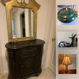 MaxSold Auction: This online auction features Winged Back Chair, Queen Anne Style Dining Table, Asian style Decor, Haviland France Limoges Dishes, Bertoia Style Chair, Washer and Dryer, Folding Tables, Christofle Paris Dishes, Elliptical and much more!