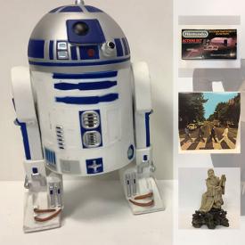 MaxSold Auction: This online auction features artworks, electronics, collectibles, antique and vintage items, 1960's Batmobile Replica, LP's, CDs', action figures, cameras, Nintendo, DKNY Chronometer Watch, R2D2 and Anakin Skywalker Bust Coin bank, Mini hootenanny guitar, tent, books, toys and much more.