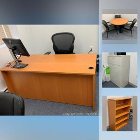 MaxSold Auction: This online auction features office furniture such as leather desk chair, Purl office chairs, executive and administrative desks, metal filing cabinets, conference table, adjustable chairs, and wooden shelving and more!