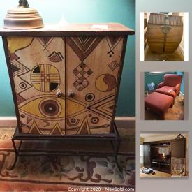 MaxSold Auction: This online auction features Leather Rocker, Samsung TV, Cookie Jar, Lighted Stands, Security System, Steve Brewster Glass Art, Small Kitchen Appliances, McCoy Tea Set, John Widdicomb Side Table, Brother Printer, Vintage Hula Girl Lamp, MCM Chairs, Neon Art and more!