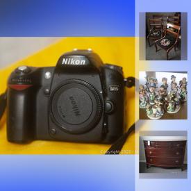 MaxSold Auction: This online auction features L Bernardaud & Co for Limoges china, Rocker, Tapestry Chairs, Emerson Speakers, Lighted Bar Sign, Church Pew, Milk Glass, Nikon D80 and much more!