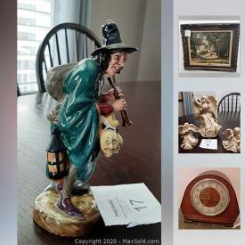 MaxSold Auction: This online auction fetaures Royal Doulton figurines, antiques such as antique electric telephone, antique high chair, antique planter table, framed wall art, Sunny Health treadmill and more!