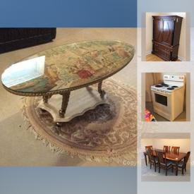 MaxSold Auction: This online auction features furniture such as a china cabinet, dining table, dining chairs, sideboard, love seat, chairs, dresser, bed, armoire wood table, sofa bed, coffee table and more, china, rug, kitchenware, filing cabinet, patio items, meat and food grinder, lamps, stove, baskets, tiles, clothing rack, clothing, TV, pots and pans, costume jewelry, fridge, linen and more!