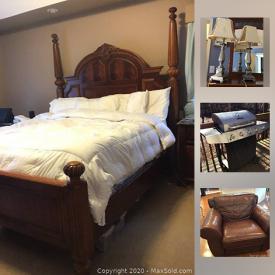 MaxSold Auction: This online auction features Bedroom Set, Leather Sofa and Chairs, Bookshelves, Large Faux Plants, Lamps, Candleholders, Pub Height Table, Uline Totes, Fabric, Clothing, Surround Sound System, Air Hockey Table, Grill and much more.