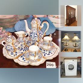 MaxSold Auction: This online auction features many pieces China such as Royal Doulton Booths "Real Old Willow" dishes, tea and coffee service and serving pieces plus many Asian style blue and white planters, Asian lamps and urns. Asian styled furniture such as a bedroom suite consisting of a mirrored, lighted headboard / bed with storage, dresser with mirror and TV cabinet. Thomasville sectional sofa, china cabinet; double pedestal dining table with 8 chairs plus more! Glass and Crystal such as Victorian styled lustres, vintage gold-banded decanter set, cut / pressed serving pieces and barware. Sony 52" 1080 HD TV. Moffat fridge. Silver plate including a tea set. Collectible gold-plated and brass figures and more!