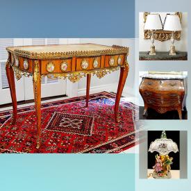 MaxSold Auction: This online auction features Dresden Porcelain Lamp, Porcelain Plates, Limoges Pot, Cups & Saucers, Wedgwood Queensware, Crystal Decanter, Antique Golf Clubs & Bag, Chintz Covered Bowl, Persian Silk Rug, Silver Plated Tea Urn and much more!