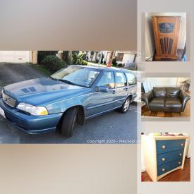 MaxSold Auction: This online auction features a 1998 Volvo V70, furniture such as bookcases, shelving, Ikea bed, bookcase, Italsofa loveseat, sofa bed and ottoman, vintage wood dining table and more, office chair, treadmill, sports equipment, wall posters and art, vintage projector screen, books and paper, christmas decor, outdoor items, folding chairs, toys, Crosley stereo, dishware and more!