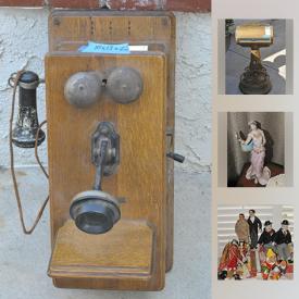 MaxSold Auction: This online auction features antique phones, Barbie collection, Lladro and Lennox figures, seasonal decor, vintage painted trunk, leather sofa, toys, stuffed bears, Solingen 24k silverware, brass pieces, watches and jewelry, Haviland china, Cricut Expression, books, vintage scale and more!