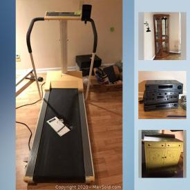 MaxSold Auction: This online auction features a corner cabinet, bookshelf, projector, stereo equipment, Playstation 2, laptop, rowing machine, steamer trunk, wicker sofa, floor lamp, dishes, wall art, ping pong table, treadmill, printer, books, bookcase and more!