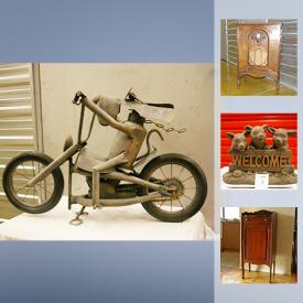 MaxSold Auction: This online auction features Antique Rocking chair, metal artwork, Stand alone Mirror, Truck Crib Board, Leaded Stained Glass, Antique Radio Cabinet and much more!