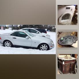 MaxSold Auction: This online auction features Plumbing fixtures such as toilets, toilet tanks, bidets, sinks, shower bases; faucets, shower heads, tub fillers; cabinets and vanities; bathroom accessories such as towel bars, glass and toilet paper holders, soap dishes, mirrors. Vanity Lighting, pot lights, many light bulbs and dimmer switches. Drills, saws, sanding Tools by Makita, Bosch, DeWalt, Milwaukee; Generac wheeled gas generator; Rigid mobil air compressor; Port-A-Jack; Mitre saw stand. Appliances such as a Kenmore dishwasher, Bosch Ascenta washing machine, Silence Plus dishwasher, GE fridge. Travertine fireplace mantle / surround. Furniture such as china hutches and buffets, dining and parlour chairs. Lighted metal and glass display cabinets. A 1997 Mercedes SLK 230 car and more!