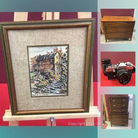 MaxSold Auction: This online auction features Original local art by Bette Reid, Shirley Hulley and Trudy Doyle. Antique light meter. Collectibles sports cards, handbells, Elvis, Pez, plates, stamps, Coca Cola and LPs. Furniture such as a chest on chest and Canadian maple dresser. Tools such as a powerfist 13" scroll saw and Craftsman hammer drill and more!