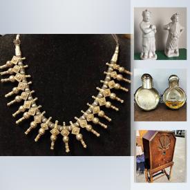 MaxSold Auction: This online auction features antiques such as antique tools, antique etched glass stemware, and antique jewelry, sterling silver, art such as gilded original art, signed pottery, and fine china, vintage books, porcelain figures, sewing supplies such as tassel trim and thread, floor lamps, extra-large birdcage, German Hohner blues harp, antique furniture such as antique oak chest, antique secretary, and antique carved chair, vintage sun hats, antique slag glass lamp, women’s trench coats and much more!