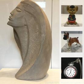 MaxSold Auction: This online auction features MCM Murano Glass, Vintage Tsutsumu Sigma, Vintage Tom Hoffman Pop Art, Baccarat Crystal Pendant Necklace, Vintage French Stoneware, Vintage Acrylic Bangles, Vintage Cut Crystal Jug, Vintage Swiss Army pocket Watch, Hand-carved Wood Figure and much more!