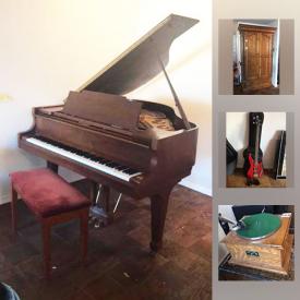 MaxSold Auction: This online auction features a piano, bass guitar, shelves, CDs, credenza, VHS, dog crate, Armoire, shirts and jackets, computer, desk, laminate bookcases, books, GE Microwave oven and other small kitchen appliances, victrola phonograph, kitchenware, pet items, bathroom supplies and more!