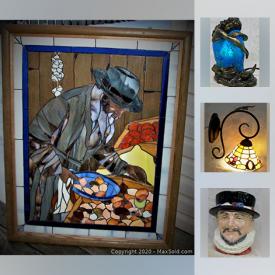 MaxSold Auction: This online auction features Oil Paintings, "Disco Style" Sphere Lamp, Stained Glass Window, Banker's Lamp, Royal Doulton Toby, Stained Glass Table Lamps, Art Glass, Gold Filled Rings, Macpherson Cartoon Editorials, Lustreware Cups & Saucers, Carved Wood Duck and much more!