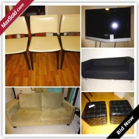 MaxSold Auction: This auction features Samsung TV, neoset book case, king bed, ottoman, end table, love seat, nesting tables, marble coffee table, dresser with hutch, convertible crib, 3 wood and vinyl chairs, recliner, and much more!