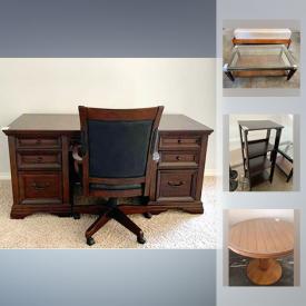 MaxSold Auction: This online auction features Gray Leather Sofa , Table, Shelf, Flexsteel Home Desk and more!