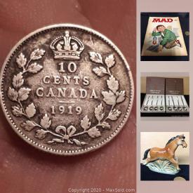 MaxSold Auction: This online auction features Collectible antique and vintage coins; Renault Fuego die cast Nascar; key chains. Sterling silver and gemstone Jewelry. An unusual carved wood pitcher. Jeanette glass chicken and red goblets and more!