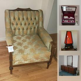 MaxSold Auction: This online auction features Floral carpet, Side table, Royal Doulton figurines, Retro console stereo, Hummel figures, rugs, Antique book press, Ion record player and much more!