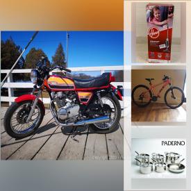 MaxSold Auction: This online auction features 1976 Motorcycle, jewelry, collectibles, mountain bike, cookware, Gift card for Wayspa, gift certificates, vacuum, Starbucks Pkg, SLC sweater, Ski Boots A Ski Boots and much more.