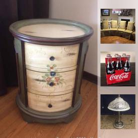 MaxSold Auction: This online auction features dining room chairs, metal vehicles, folk art, cuckoo clock, Royal Doulton figures, bench, signed prints, ceramic jug, Red Wings logo, chandelier, pottery, safe, mega blocks, original art, books, leg exerciser, singalong glasses, Disney watches, instrument, silver tea set, Anne Geddes baby collection, canisters, albums, paintings, carnival masks, vintage stoneware, rug, ladder, vintage theatre seat, safe, scale and much more!
