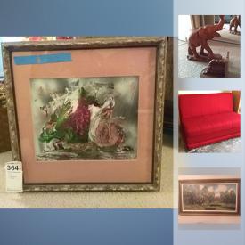 MaxSold Auction: This online auction features Original Art and a Stained Glass window. Antique ice chest, butchers block, dressmakers helper and school desk. Vintage Hickory chairs, wooden Adirondack chairs and footstools, Baldwin Piano and bench. China such as Noritake's "Colorwave Graphite" and Sango "Splash" services for eight. Electronics such as a Dell monitor, Yamaha stereo system, Samsung TV and DVD player. Craftsman tool chest. Yard and Garden and more!