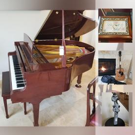 MaxSold Auction: This online auction features tiffany crystal, typewriter, grand piano, books, letter holder, WWII bullet vase, frames, dishware, side table, figurines, coffee table, flute, guitar, bedroom set, washer and dryer, small kitchen appliances and more!