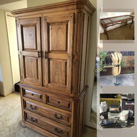 MaxSold Auction: This online auction features Shell Detail Side Table, Thomasville Entertainment Center, Dress Form, Small Kitchen Appliances and much more!