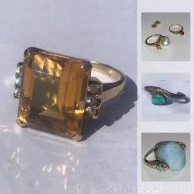 MaxSold Auction: This online auction features sterling and gold jewelry such as sterling and turquoise bracelets, sterling and stone rings; 10K and 14K yellow gold rings with diamonds and stones, chains and more!