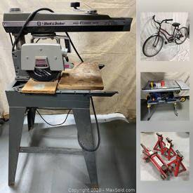 MaxSold Auction: This online auction features bicycles, jewelry, bags, tools such as clamps, vises, hydraulic jacks, electrical supplies, garden and construction items, hand sheer, chain saw, table saw, scroll saw, metal files, metal sawhorse, automotive tools, sander, buffer and more, bird cages, tomato sauce machine, cart and much more!