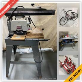 MaxSold Auction: This online auction features bicycles, jewelry, bags, tools such as clamps, vises, hydraulic jacks, electrical supplies, garden and construction items, hand sheer, chain saw, table saw, scroll saw, metal files, metal sawhorse, automotive tools, sander, buffer and more, bird cages, tomato sauce machine, cart and much more!