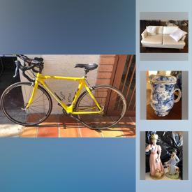 MaxSold Auction: This online auction features a Motobecane Immortal Pro 27" bicycle. Vintage Heisey's glass, coin collections, vintage Pinnochio doll and large doll collection including Nancy Ann Storybook, Ms Tastee Freeze, International and Lingerie Lou. Furniture such as eight Hitchcock style dining room chairs, vintage Asian coffee table, vintage white faux leather couch and love seat, vintage credenza. China such as a Haviland Limoges "Amstel" dish set and more!