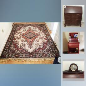 MaxSold Auction: This online auction features Rug, Sterling, Rocking Chair, Tool Box, Wagon, Freezer, Seth Thomas tambour mantel clock , desk and much more!