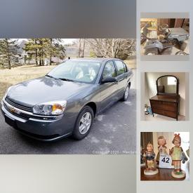 MaxSold Auction: This online auction features 2005 Chev Malibu, artworks, furniture, decors, collectibles, Fishing Gear, Pocket Watches, sterling silver, jewelry, Craftsman rechargeable Weed trimmer, Manual Lawnmower, Vintage Gananoque G-Men Executive Jacket, Household Supplies, appliances, Baking Dishes and much more.